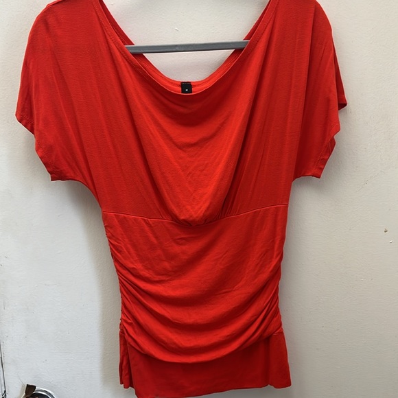 Ing Red Draped Short Sleeve Blouse - Picture 9 of 13